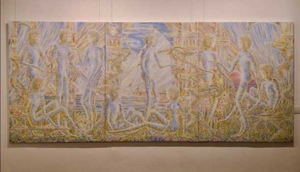 cariatides,huile-sur-toile,triptyque,146x342cm